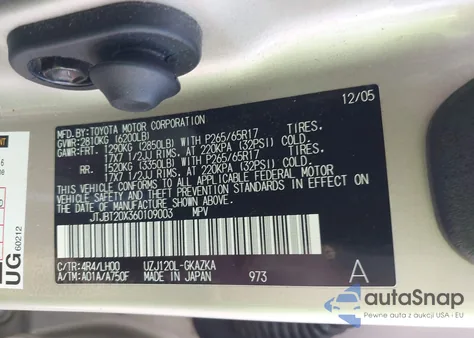 2006 Lexus Gx 470 из США, поврежденный, VIN JTJBT20X360109003